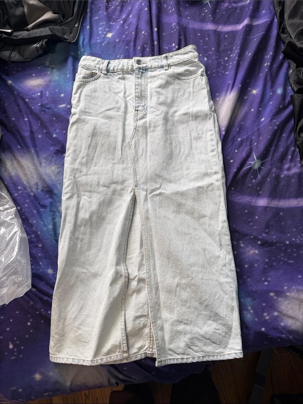 H&M Light Blue Denim Maxi Skirt with Front Slit